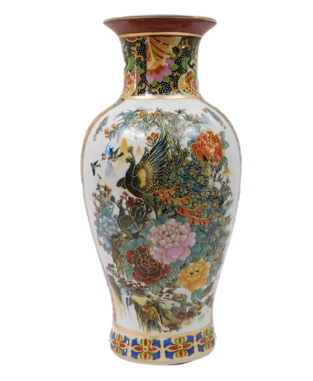 Vase with Peacock and Geisha Design 12" H
