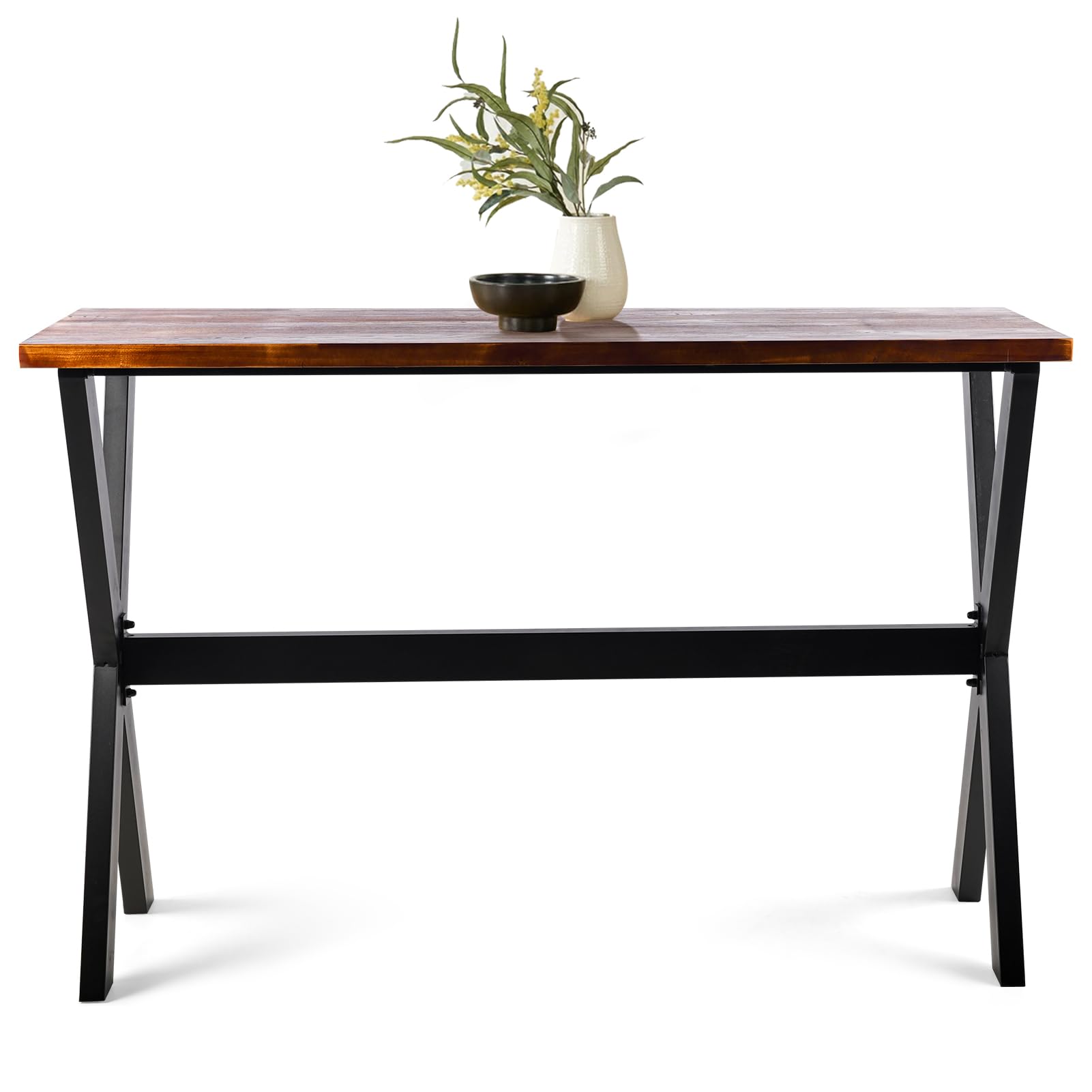 Bar Table, 47.24"L×41.33"H Bar Height Pub Table High Top Rectangular Sofa Console Table Kitchen Dining Coffee Table, for Narrow Space, Living Room, Indoor, Rustic Brown Wood, Industrial Black Metal