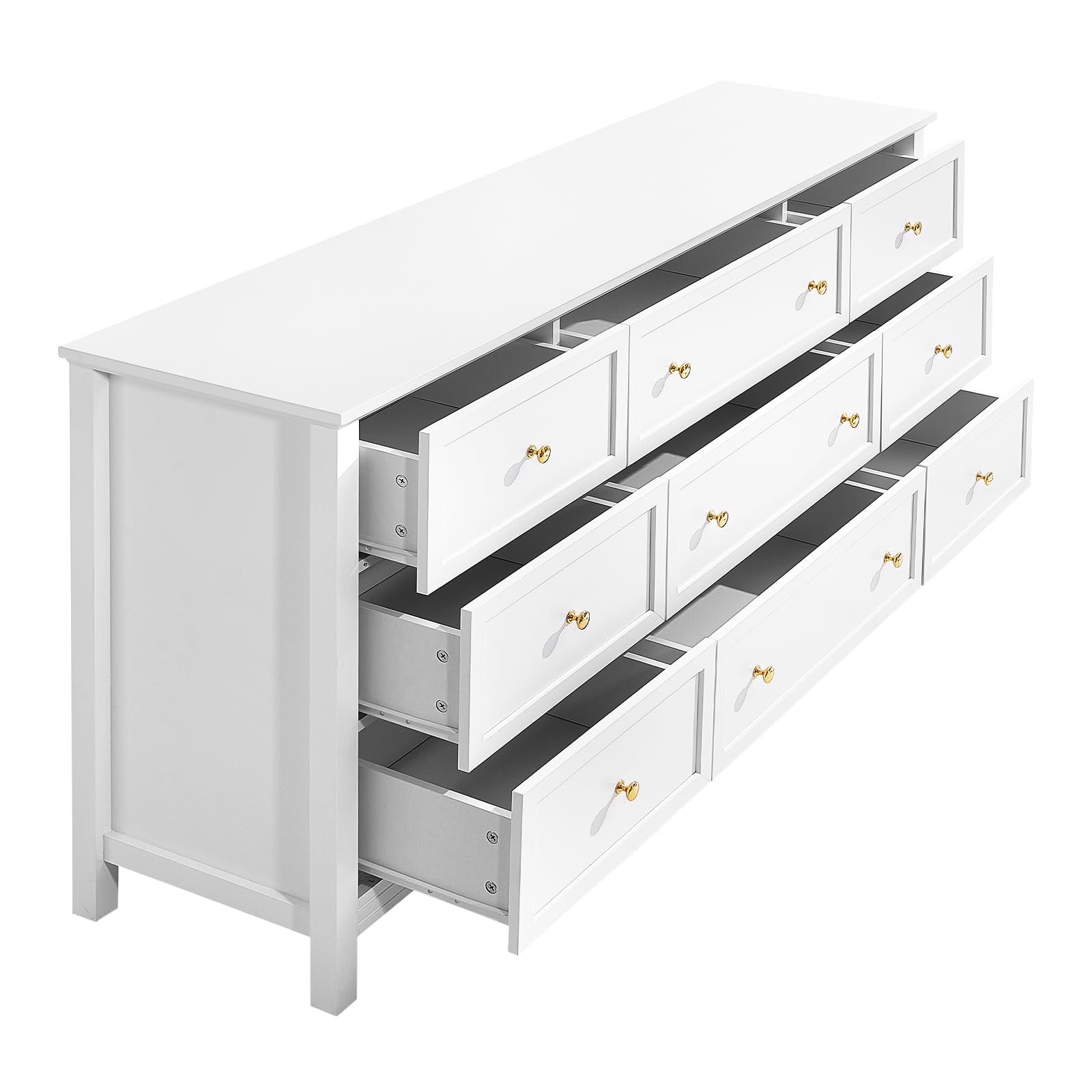 VEVOR 9 Drawer Dresser, Wooden Chest of Drawers with Sliding and Anti-tip Device, Retro Minimalist Dresser Chest, Closet Storage TV Stand Organizer for Living Room, Hallway, Bedroom, Entryway, White