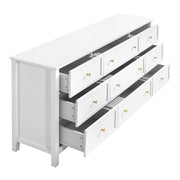 VEVOR 9 Drawer Dresser, Wooden Chest of Drawers with Sliding and Anti-tip Device, Retro Minimalist Dresser Chest, Closet Storage TV Stand Organizer for Living Room, Hallway, Bedroom, Entryway, White