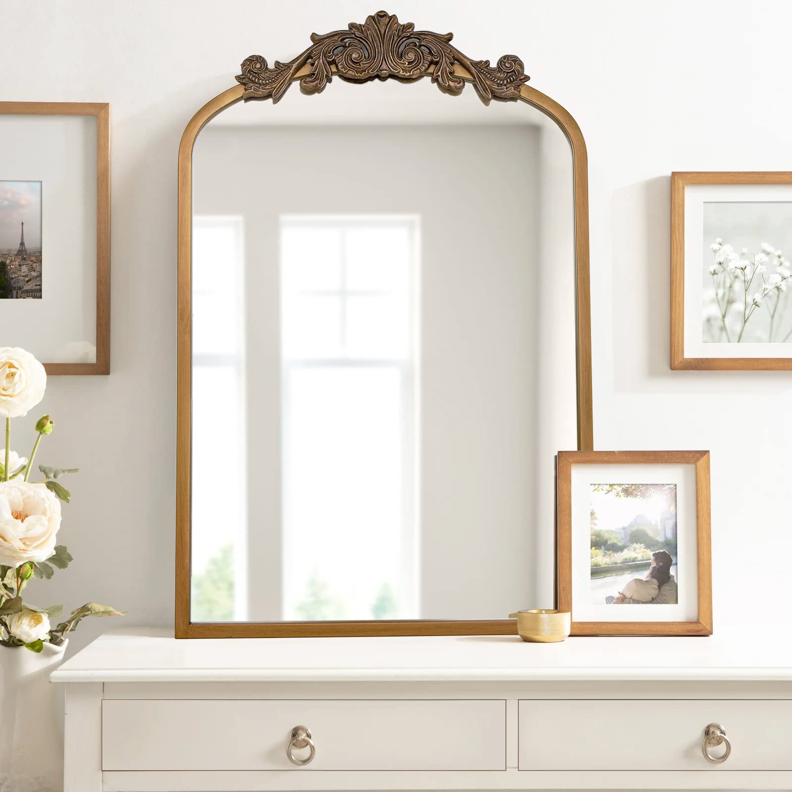 Gold Arched Mirror, 24"x36" Arch Mirror with Metal Frame