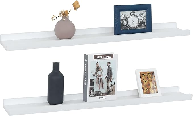 Long Floating Shelves with Lip 36 Inches Set of 2,Wood Picture Legde Shelf for Wall,Photo
