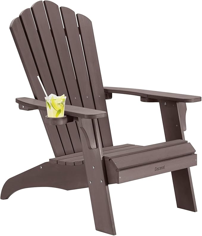 Oversized Adirondack Chair Plastic, Outdoor Fire Pit Chair with Cup Holder