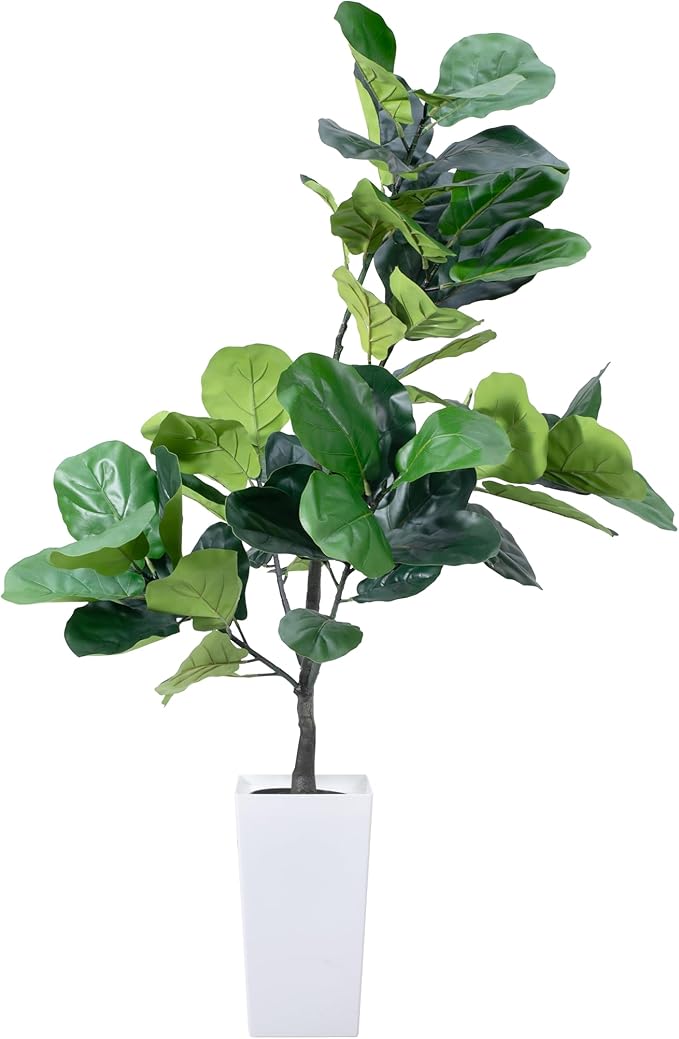 Artificial Fiddle Leaf Fig Tree, 7FT Fake Ficus lyrata Silk Trees with White Tall Planter