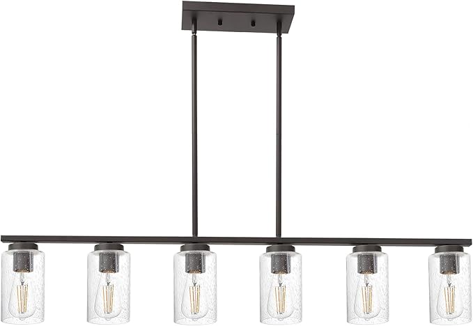 6-Lights Kitchen Island Pendant Light Fixture in Black Finish, Linear Hanging Ceiling Lighting
