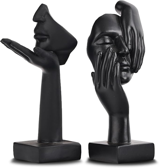 3 Pcs Thinker Small Statue Set - Black Gold Abstract Art Figurines Home Living Room