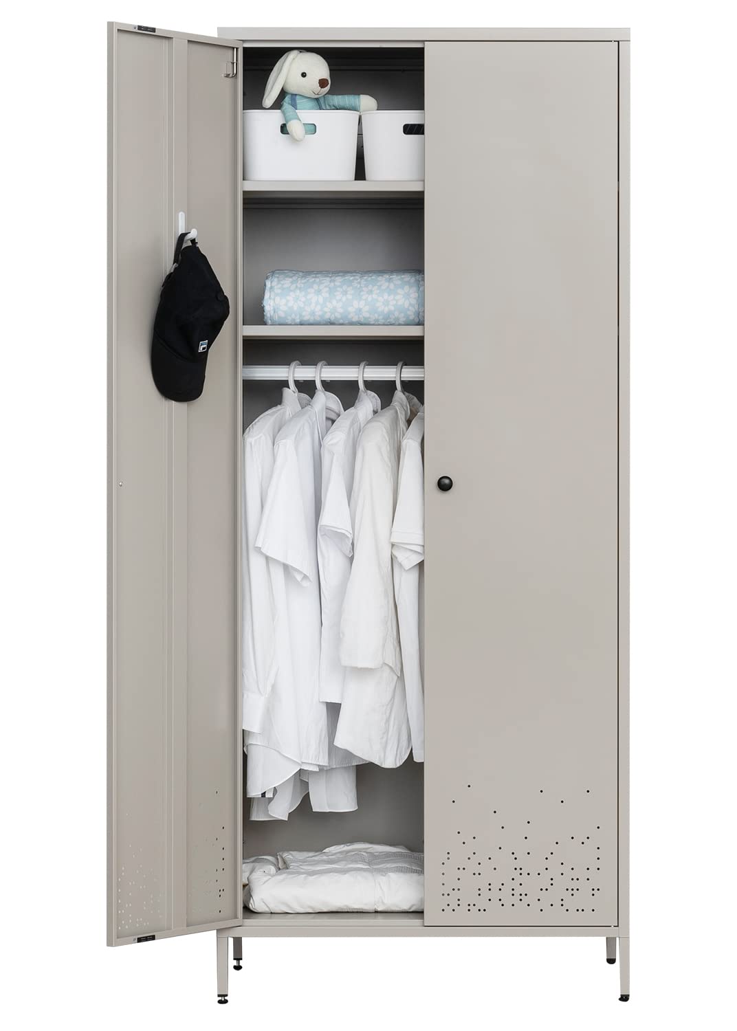 Bedroom Armoires, Metal Wardrobe Closet with Hanging Rod