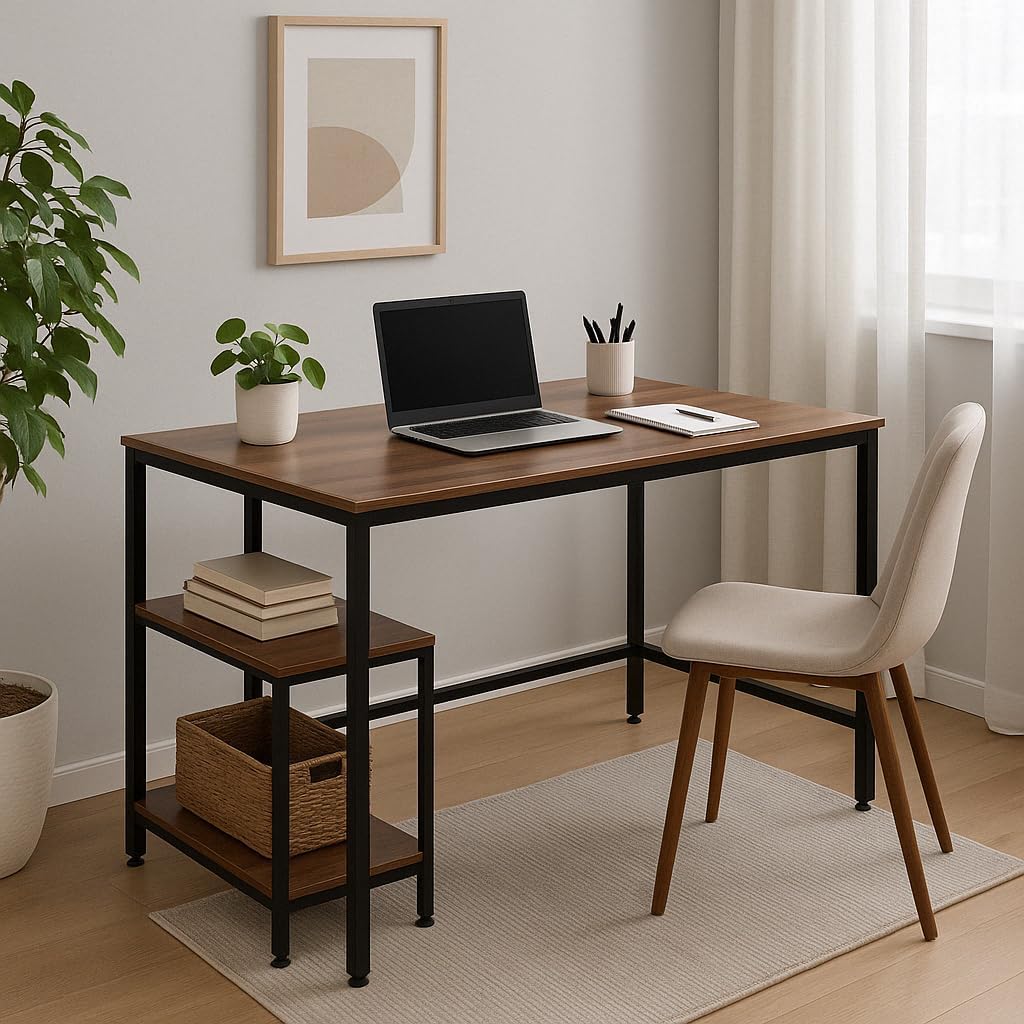 Modern & Industrial Computer Desk, Home Office Desk with Storage Shelves
