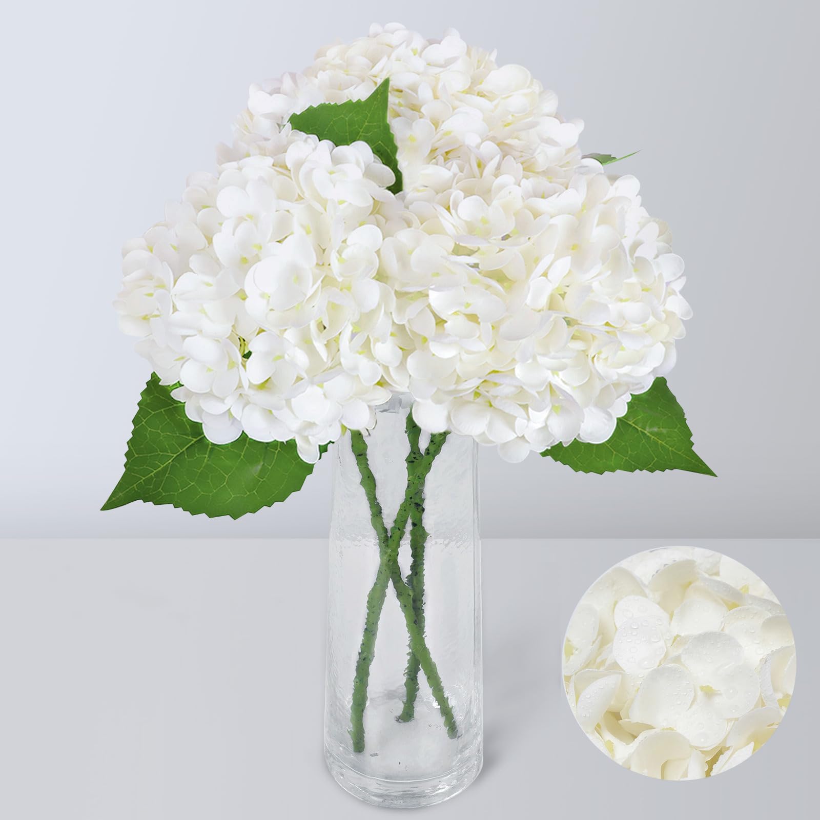 White Hydrangea Artificial Flowers for Outdoors, 3PCS Faux Hydrangea Flowers Real Touch