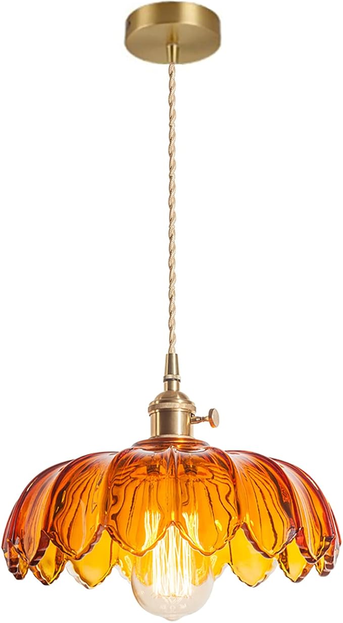 Grass Green Glass Pendant Light Fixtures Medium 9.8 Inches Lampshade Gold Brass Finish