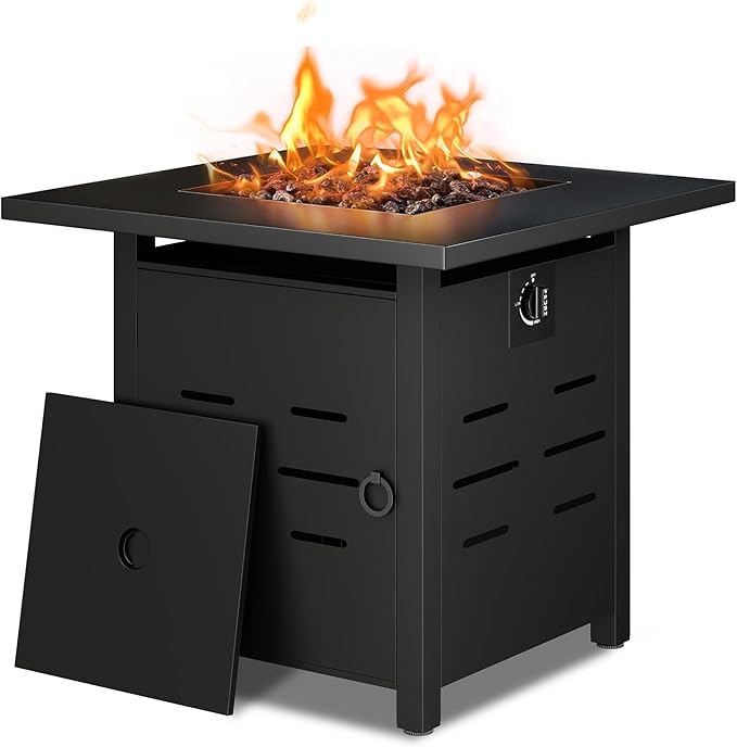 Outdoor Propane Fire Pit 50,000 BTU Gas Fire Pit Table with Lid, Waterproof Cover