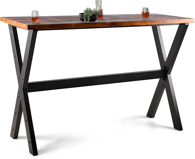 Bar Table, 47.24"L×41.33"H Bar Height Pub Table High Top Rectangular Sofa Console Table Kitchen Dining Coffee Table, for Narrow Space, Living Room, Indoor, Rustic Brown Wood, Industrial Black Metal