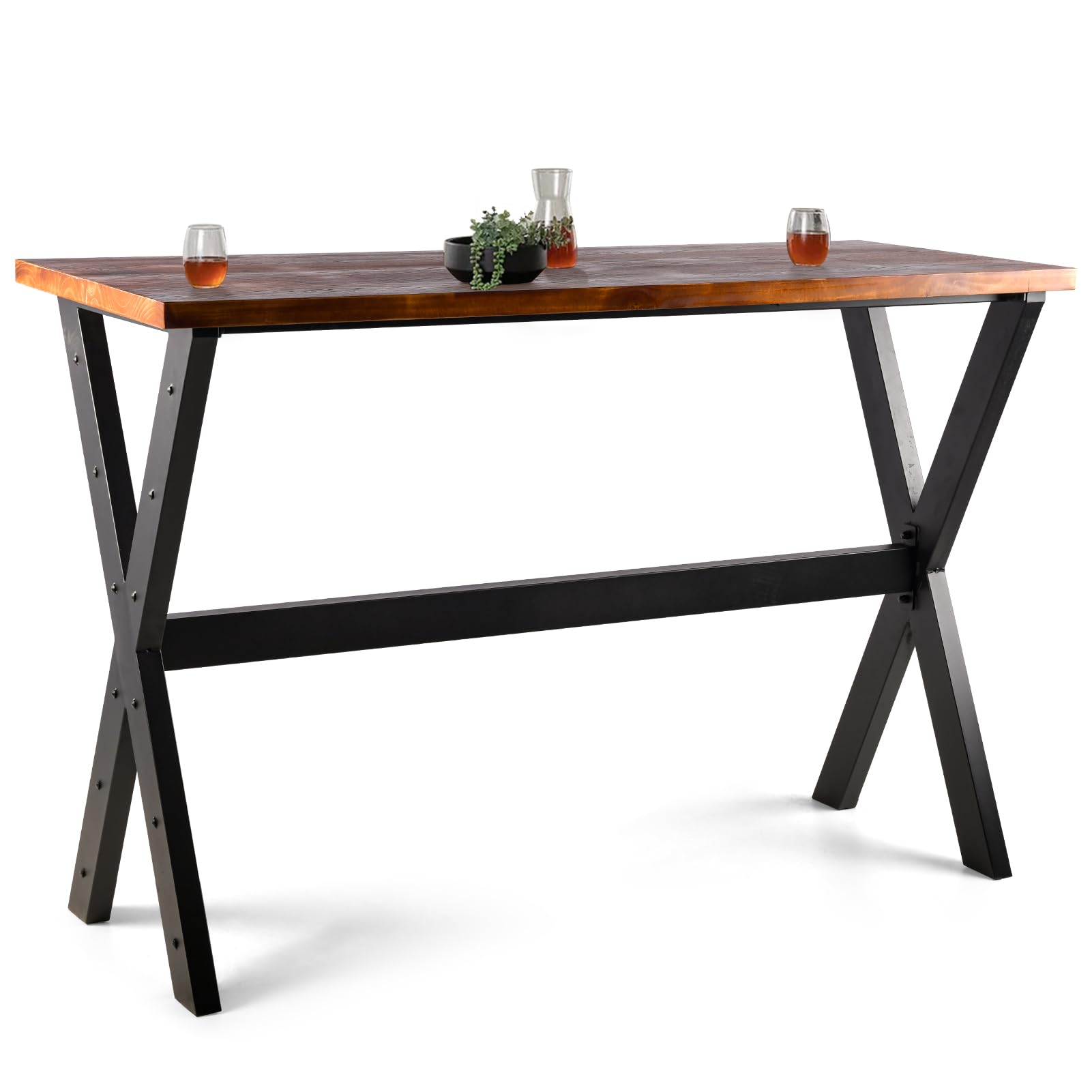 Bar Table, 47.24"L×41.33"H Bar Height Pub Table High Top Rectangular Sofa Console Table Kitchen Dining Coffee Table, for Narrow Space, Living Room, Indoor, Rustic Brown Wood, Industrial Black Metal