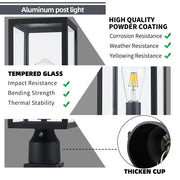 Windben Large 15 inch Dusk to Dawn Outdoor Post Light,Waterproof Cast Aluminium Lamp Post Light Fixture,Post Lantern with Pier Mount Base,Matte Black,Suitable for Garden,Yard,Driveway,etc