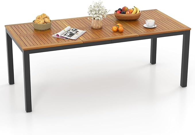 Patio Acacia Wood Dining Table for 6 Persons, Large Rectangular Dining Table