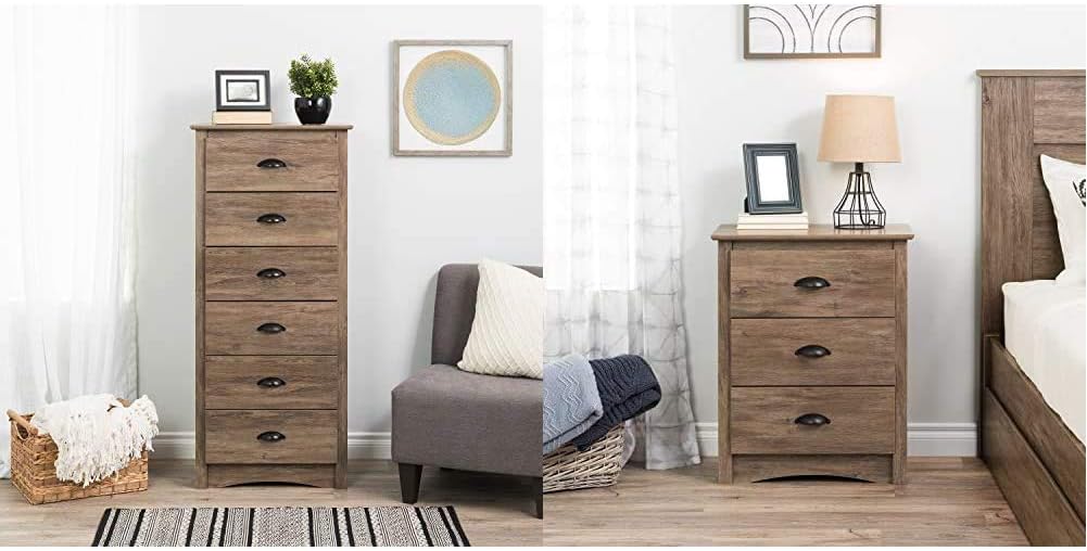 Salt Spring 6-Drawer Tall Chest, Drifted Gray & Salt Spring 3-Drawer Tall Nightstand