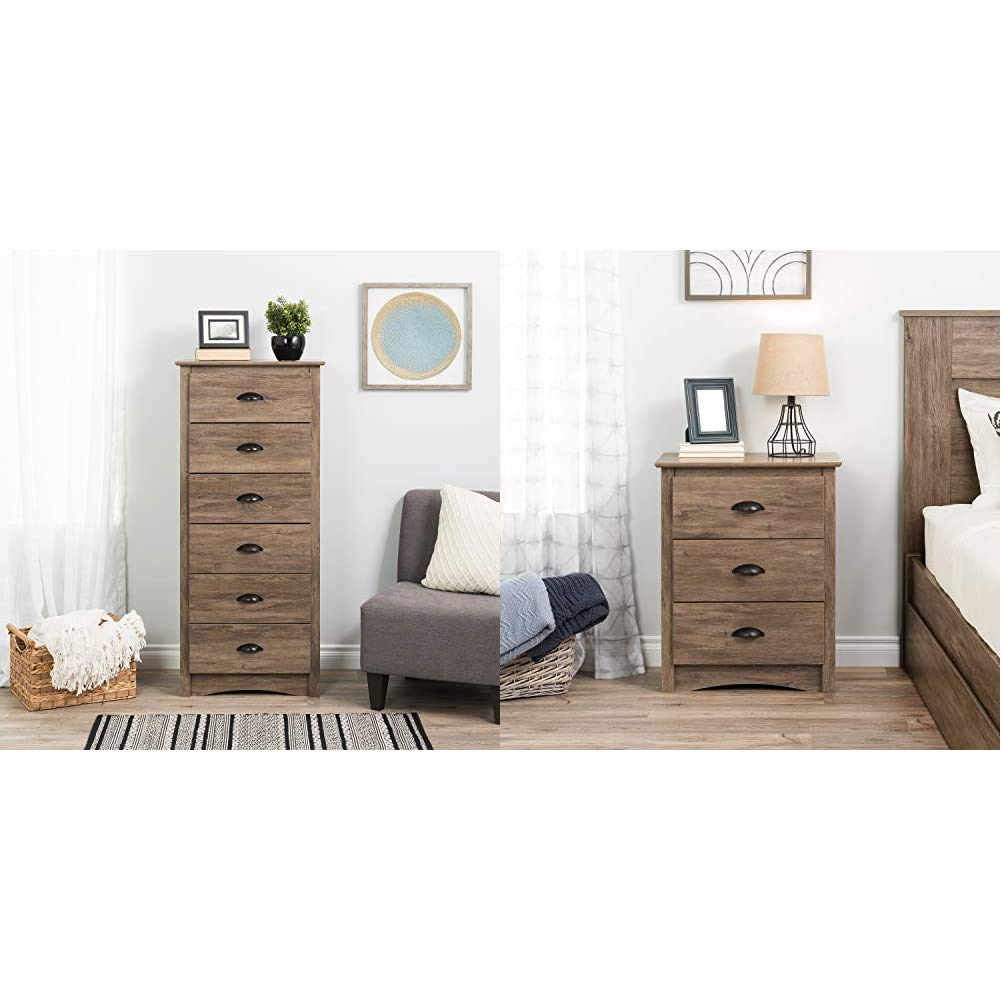 Salt Spring 6-Drawer Tall Chest, Drifted Gray & Salt Spring 3-Drawer Tall Nightstand