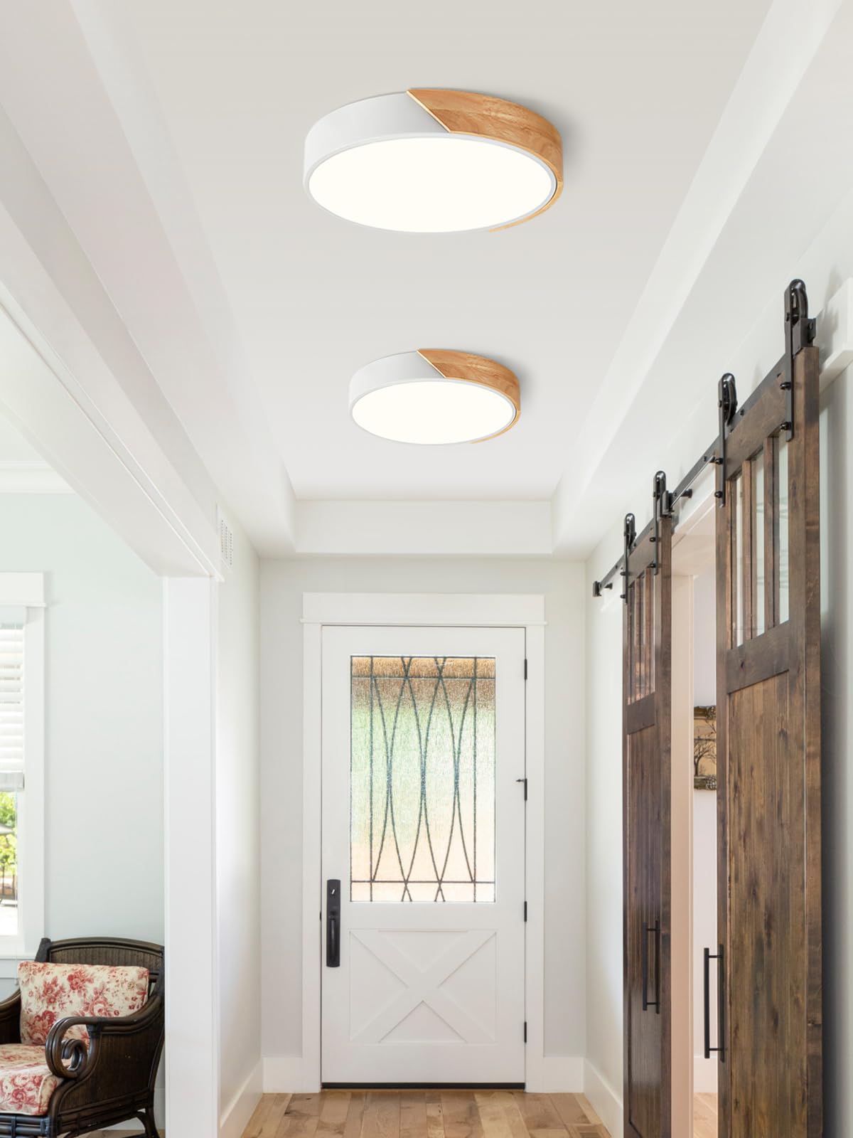 Modern Dimmable White Flush Mount Ceiling Light Wood Close to Ceiling Lights