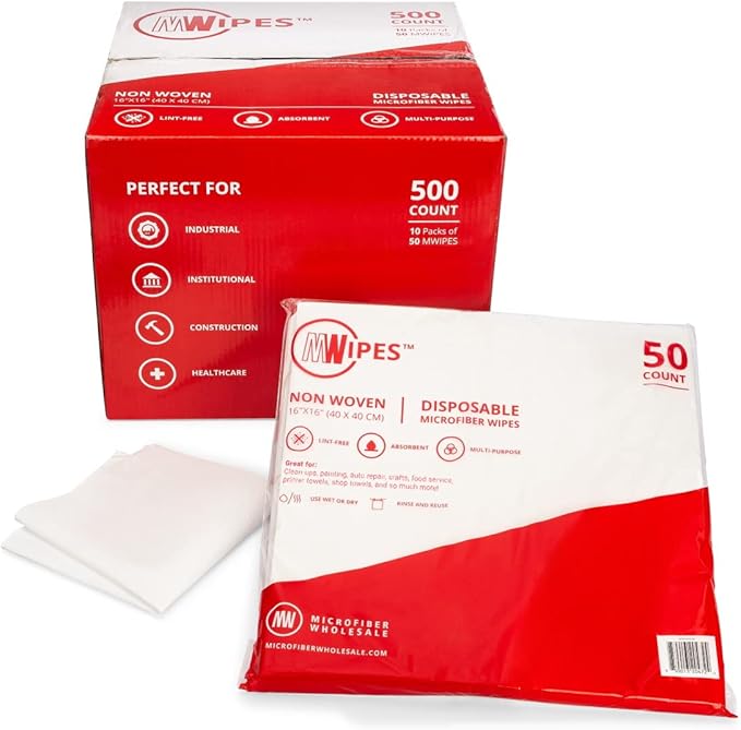 Mwipes Lint Free Cloth - 12" x 12" 500 Pack, Highly Absorbent Disposable