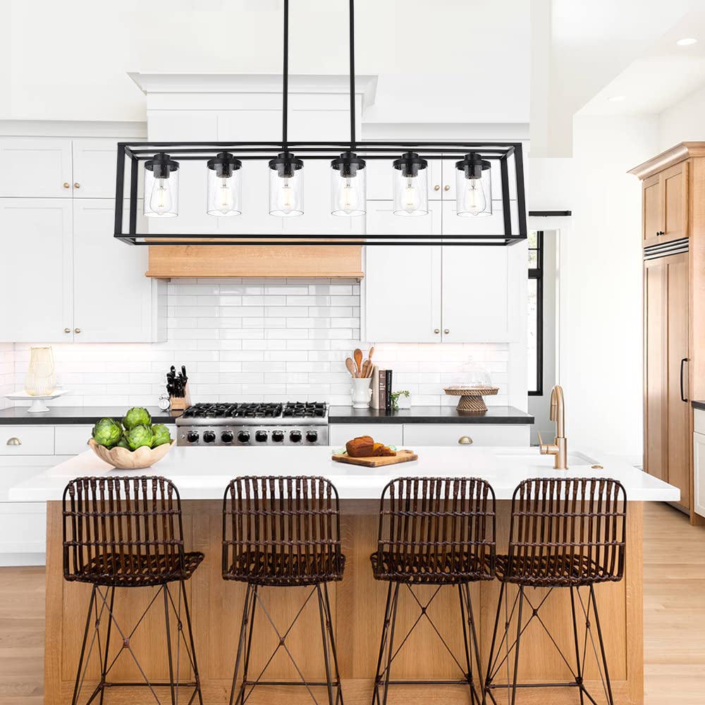 6-Lights Kitchen Island Lighting with Seeded Glass