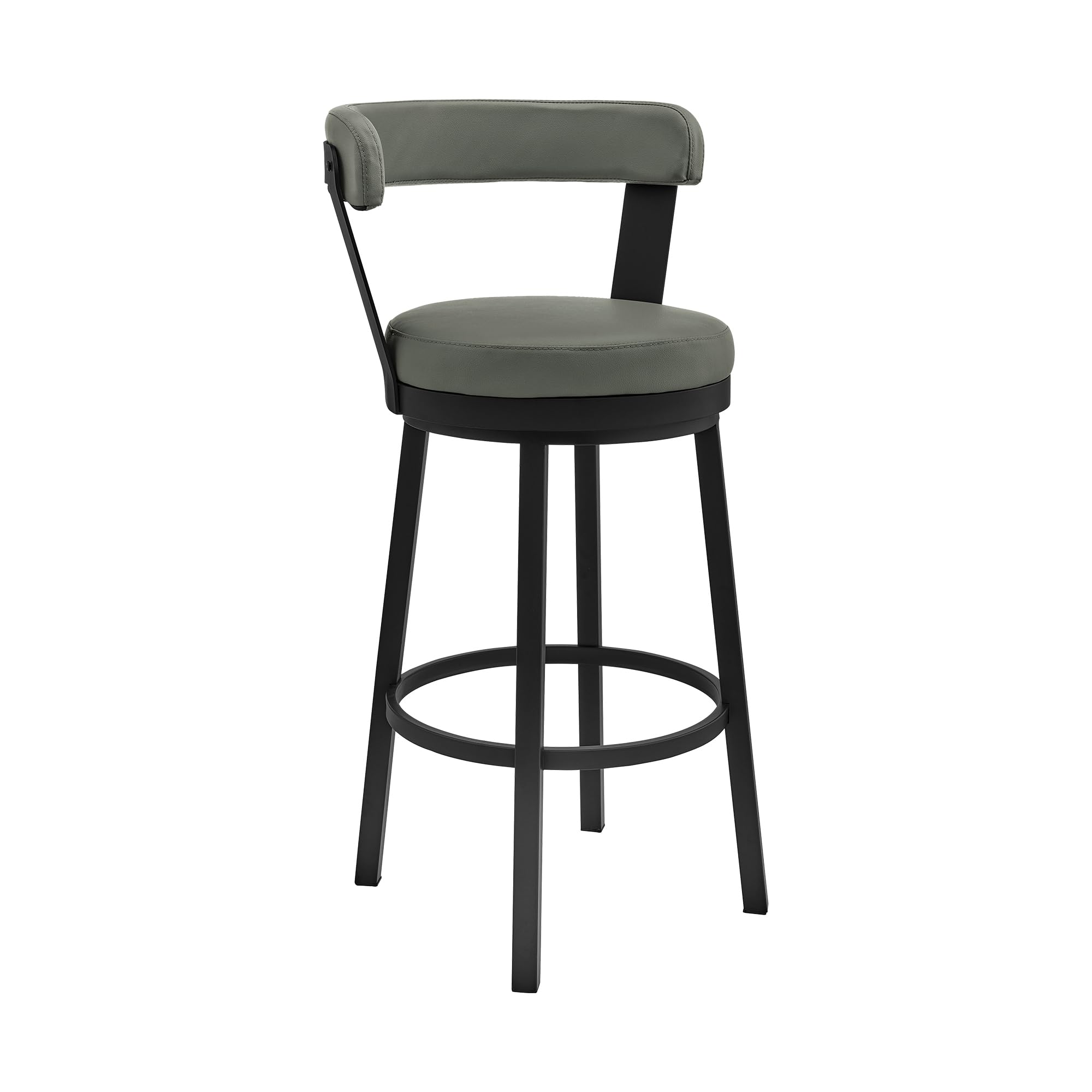 30" Seat Height Gray Faux Leather and Black Stainless Steel Metal Swivel Bar