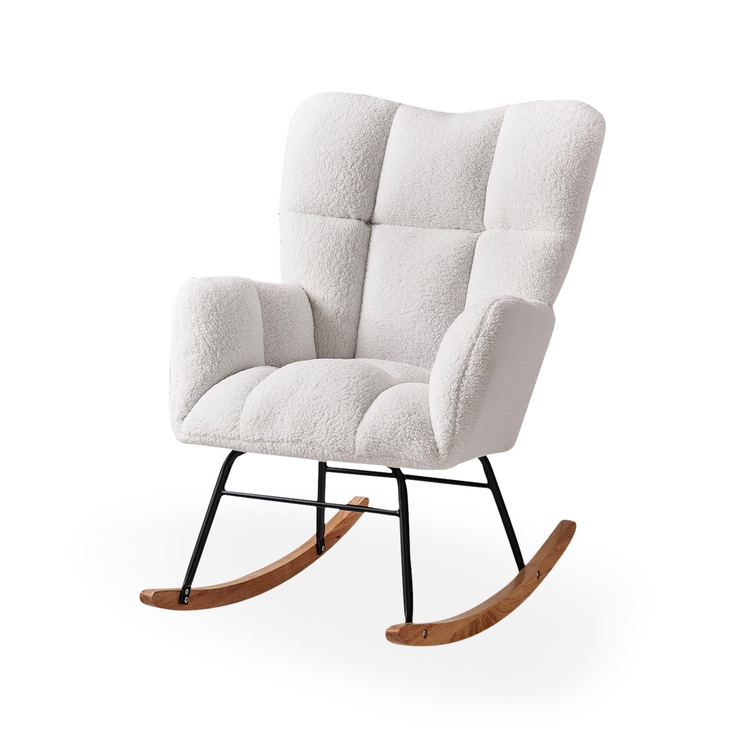 Nursery Rocking Chair, Teddy Upholstered Glider Rocker with High Backrest Armchair