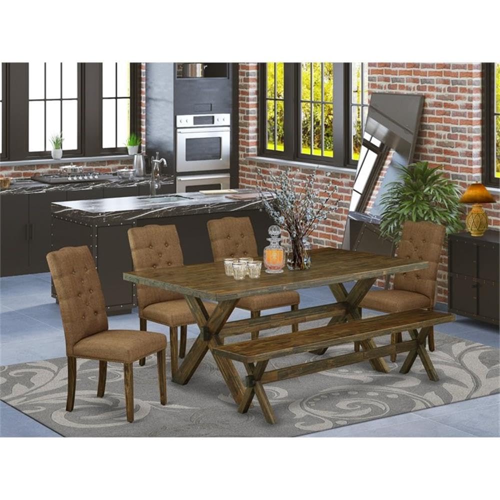 X777EL718-6 6 Piece Dining Table Set Contains a Rectangle Kitchen Table with X-Legs