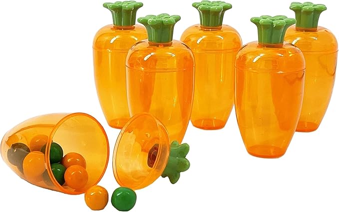 The Dreidel Company Fillable Easter Carrots Containers, Bright Orange Plastic Carrot