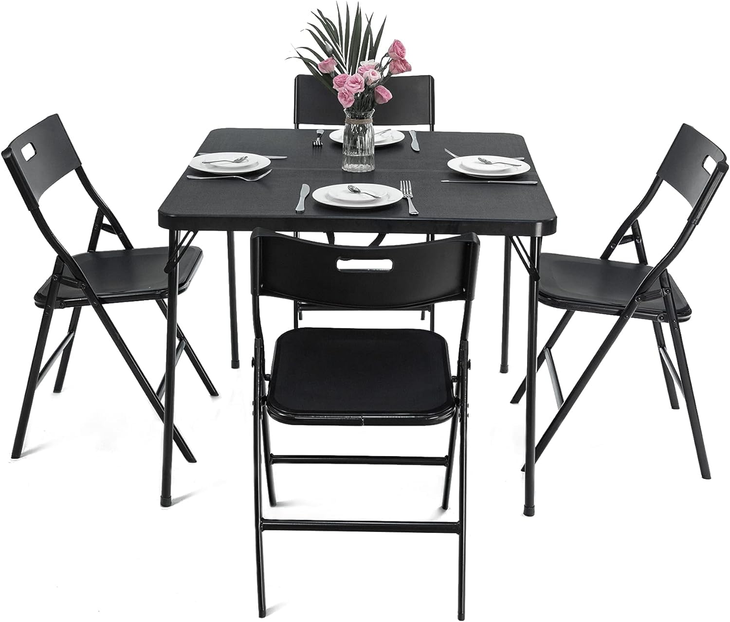 Folding Table and Chair Set, 5-Piece, 35" Square Dining Table with 4 Folding Chairs