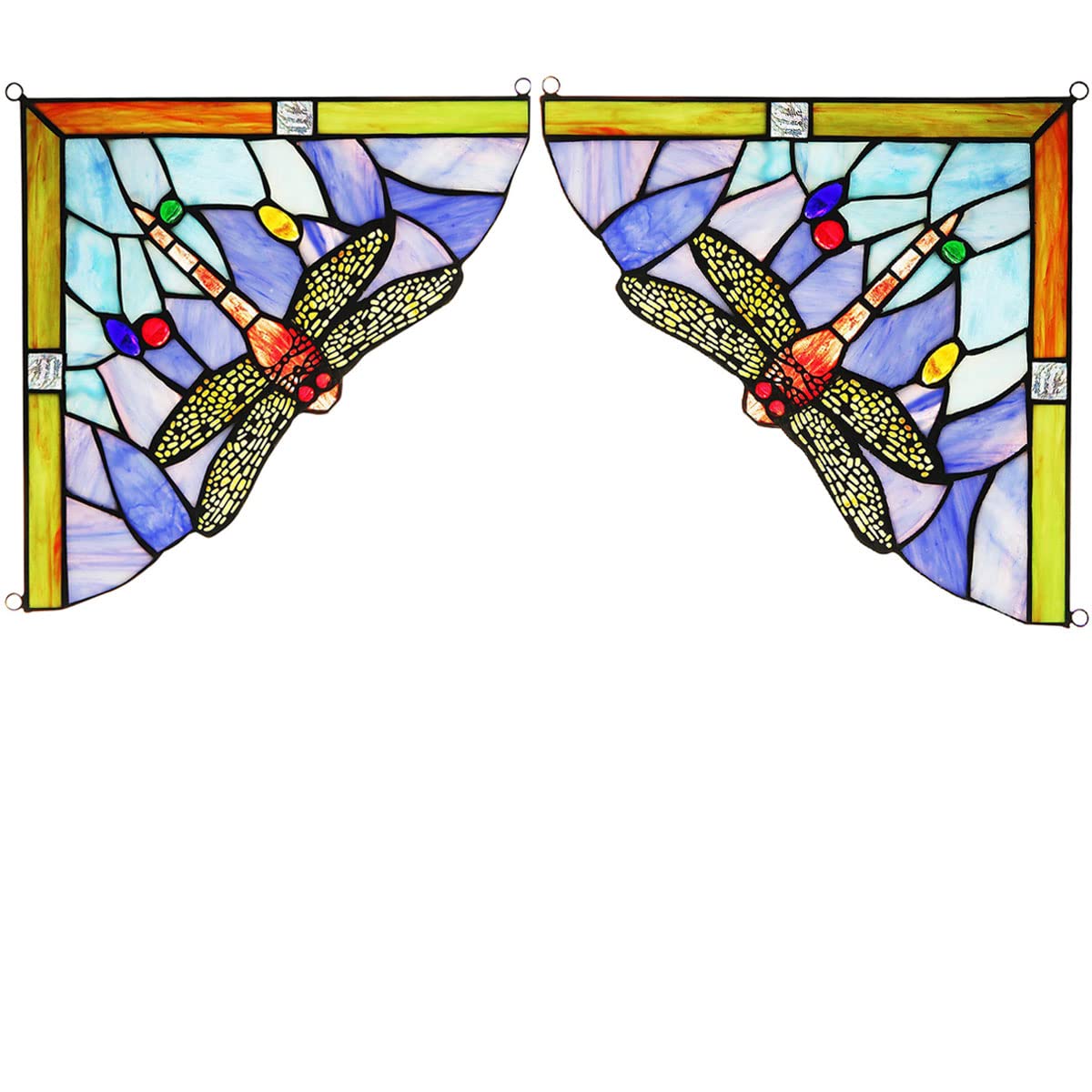 1 Pair Dragonfly Stained Glass Panels Door Window Corner Tiffany Glass Material