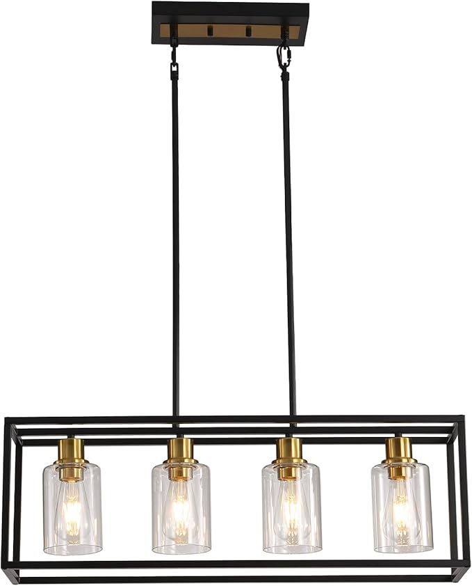 5-Lights Modern Kitchen Island Light Matte Black Industrial Linear Hanging Lamp