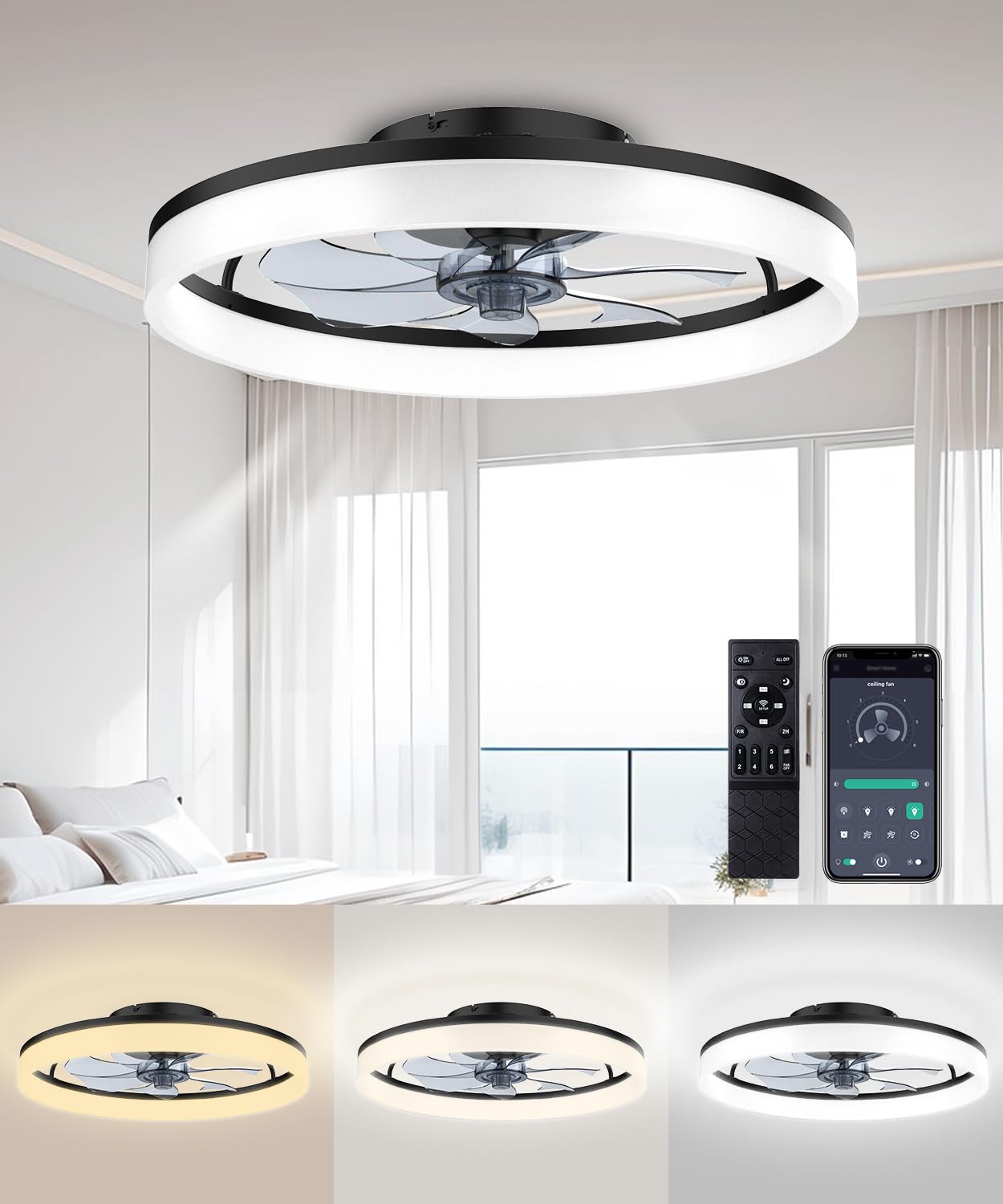 Ceiling Fans with Lights and Remote, 20" Modern Low Profile Ceiling Fan with Light