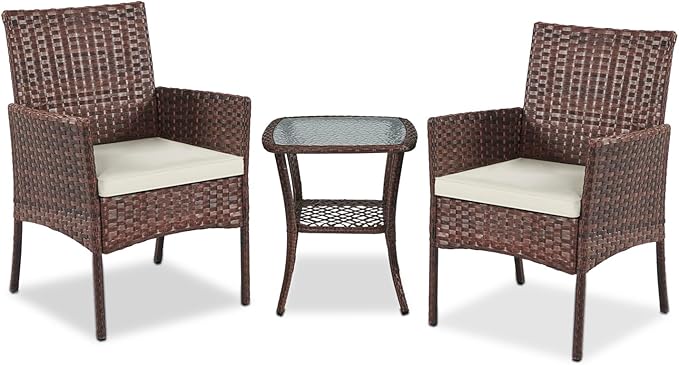Garden Furniture Set 3 Pieces Patio Rattan Wicker Chairs,Patio Porch Outdoor Furniture Set