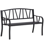 50" Outdoor Bench, Metal Garden Bench with V-Shaped Pattern Backrest