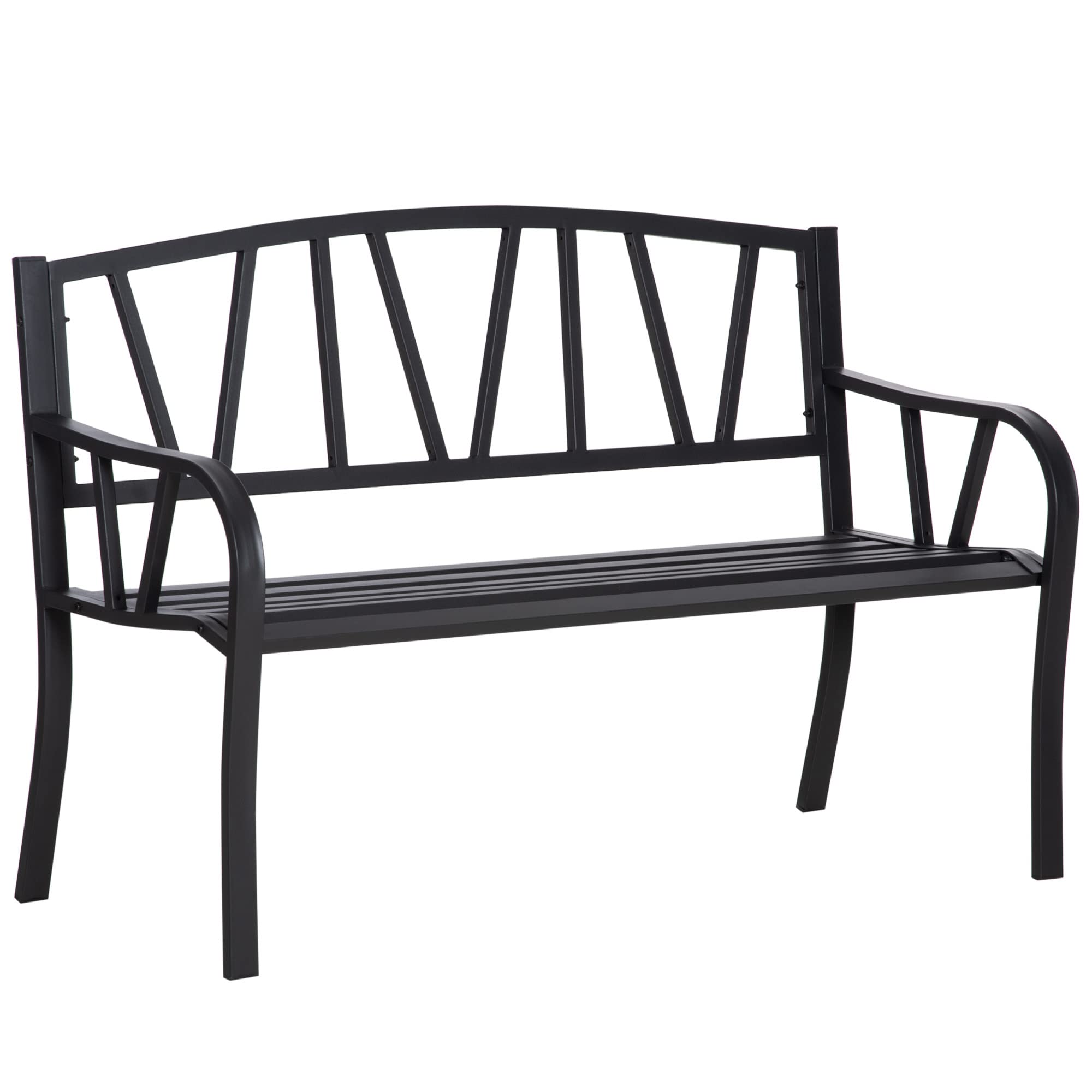 50" Outdoor Bench, Metal Garden Bench with V-Shaped Pattern Backrest