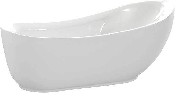 Freestanding Oval Tub, 67" Modern Glossy White Acrylic + Fiberglass Stand Alone Soaker