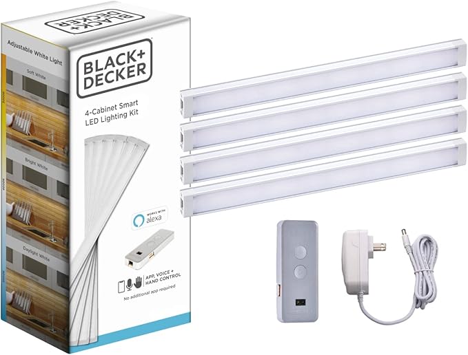 Works with Alexa Smart Under Cabinet Lighting Kit, Adjustable LEDs, (6) 9" Bars, White
