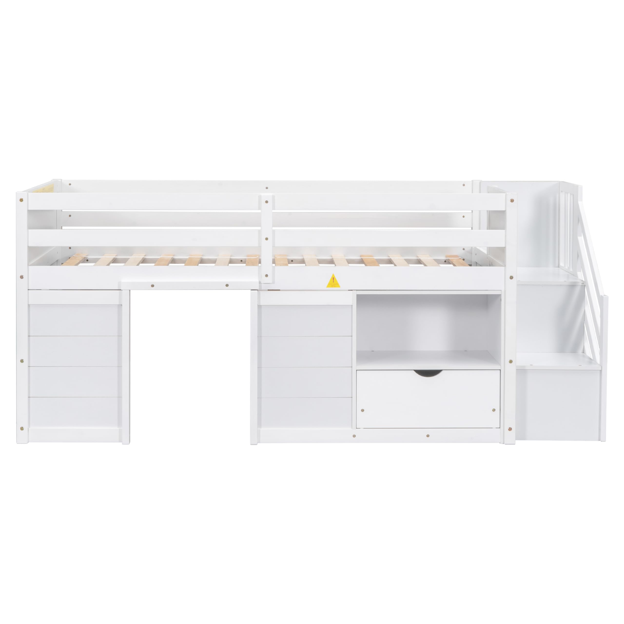 Twin Size Low Loft Bed with Playhouse, Loft Bed Frame with Drawer