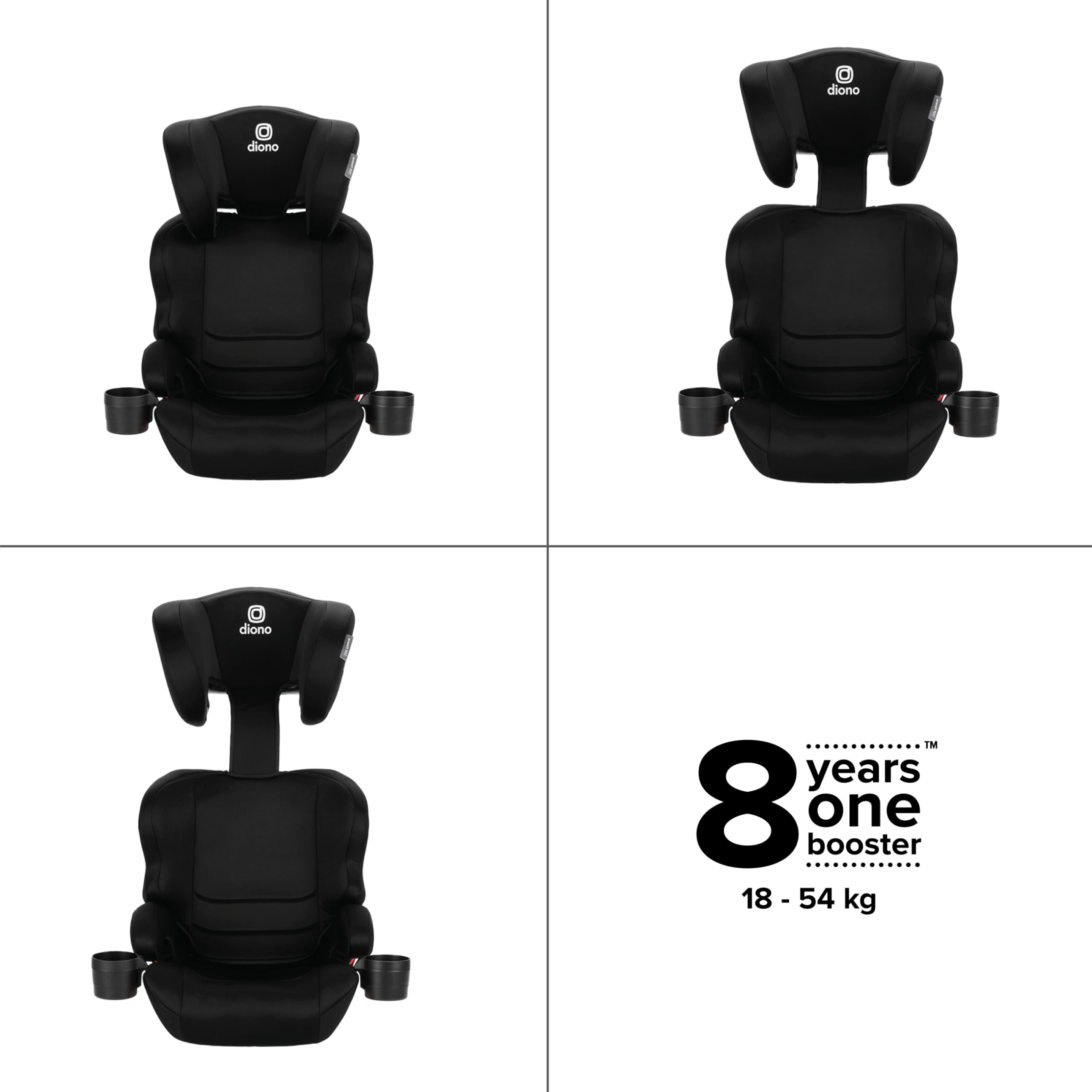 Diono Everett NXT High Back Booster Car Seat with Rigid Latch, Lightweight Slim Fit Design, 8 Years 1 Booster Seat, Black