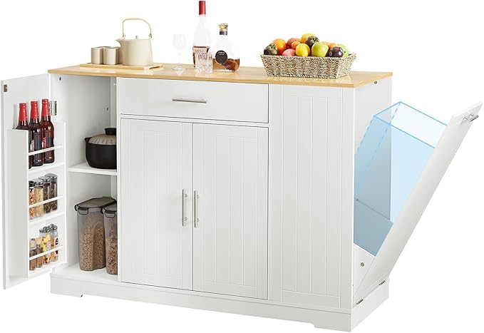 53" Long Kitchen Island with Trash Can Storage