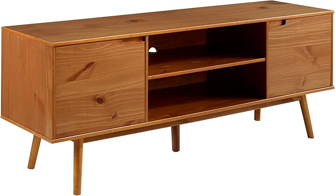 Emery Mid Century Modern Solid Wood TV Stand for TVs up to 80 Inches 70 Inch Walnut