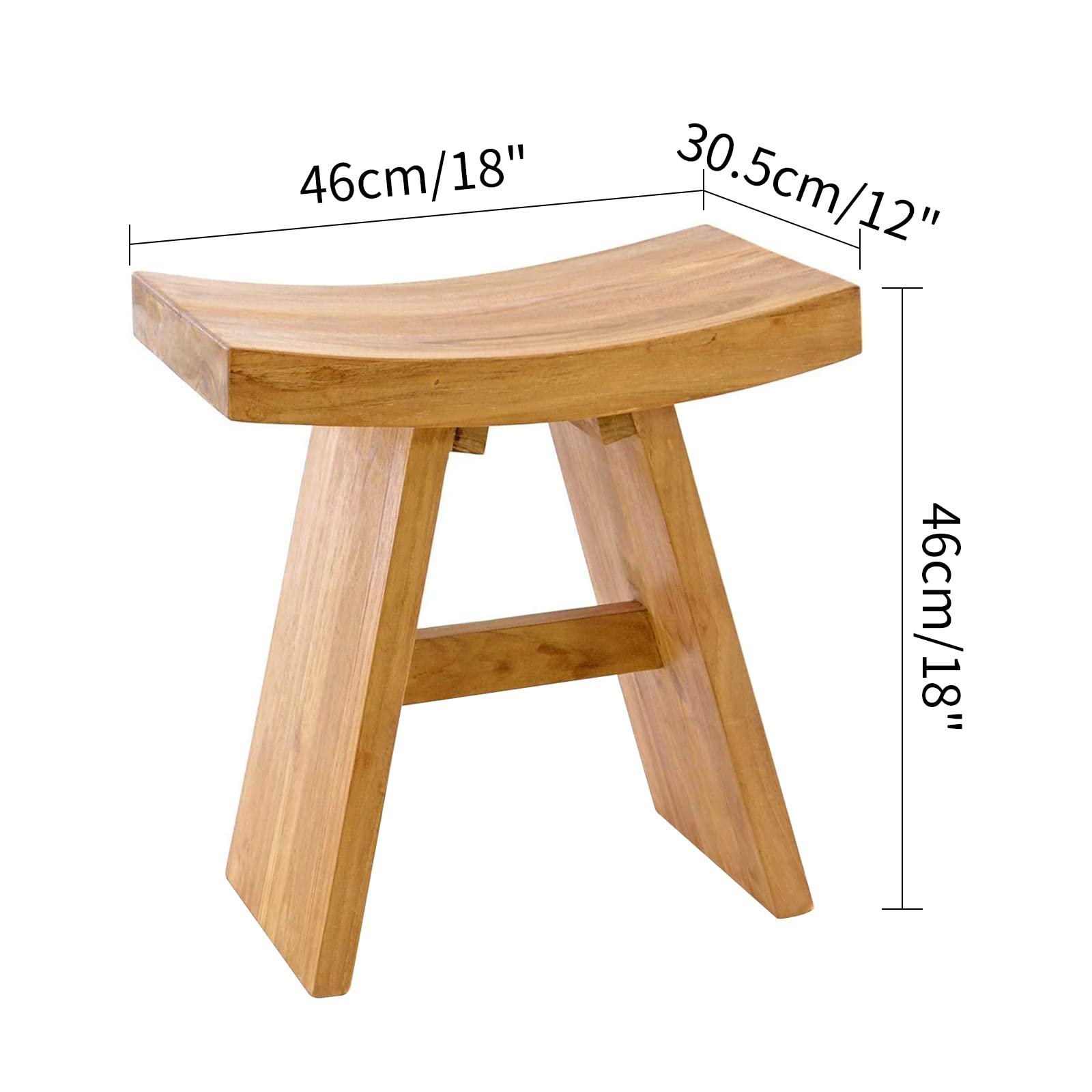 LINKLIFE Teak Shower Stool - 18" Teak Shower Bench Bathroom Seat Wooden Natural, Fully Assembled