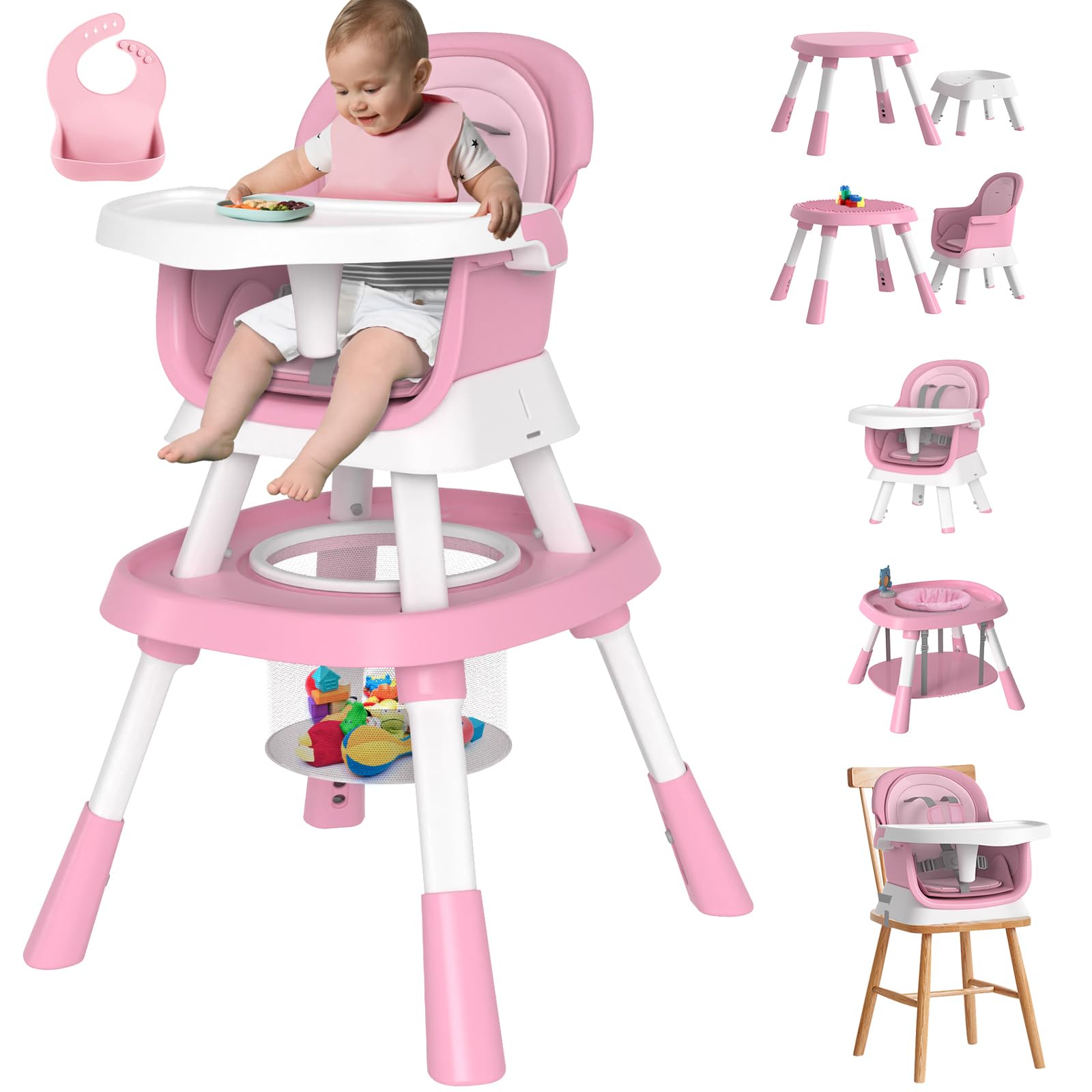 Convertible Baby High Chair for 2M-10Y Toddlers, Kids Learning Table & Baby Feeding