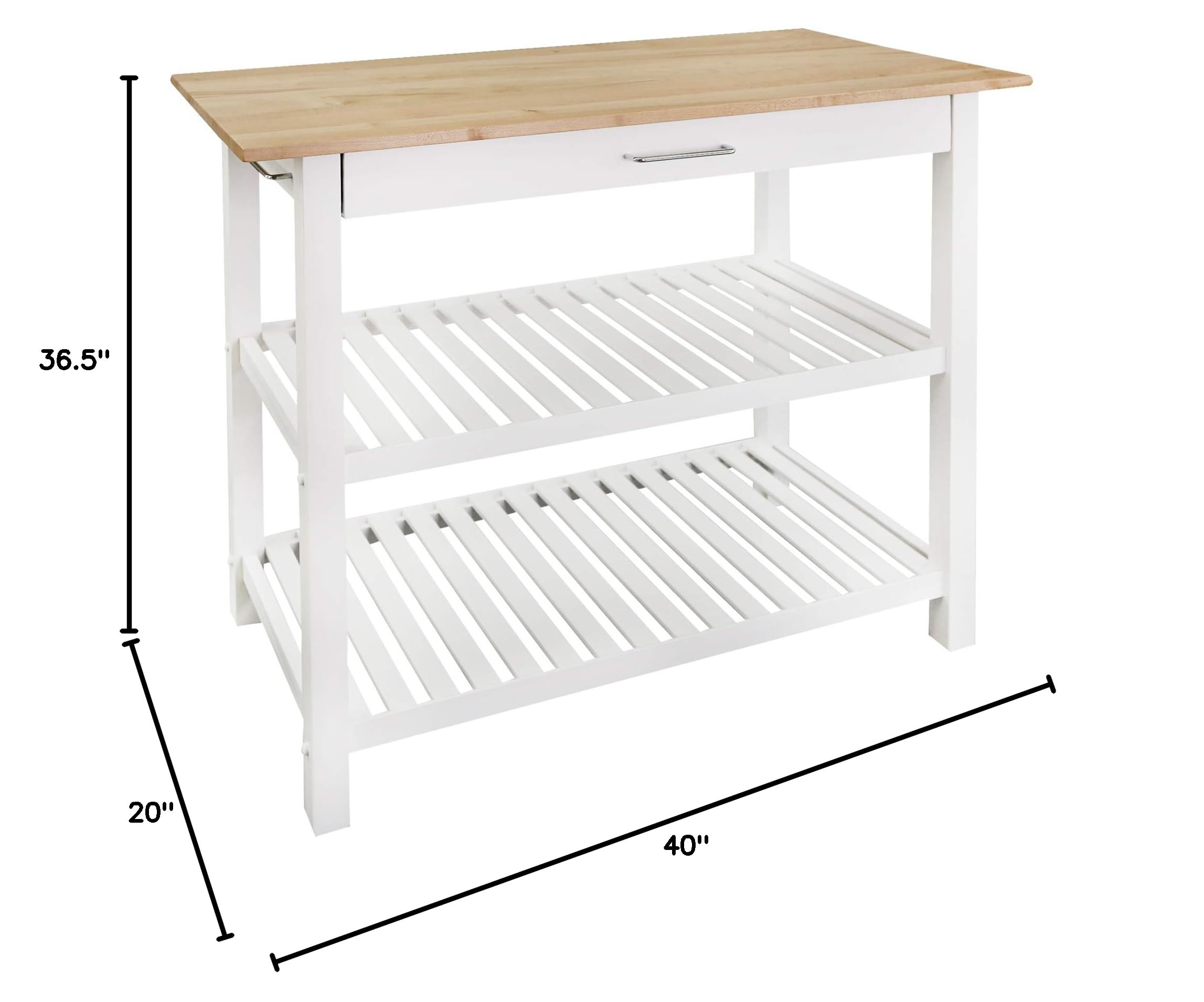Casual Home Kitchen Island with Solid American Hardwood Top, Natural/White, 40" W (373-91)