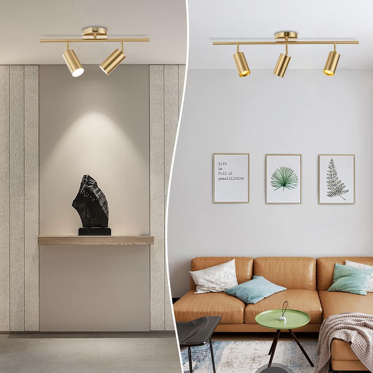 Gold Flush Mount Tracking Light Kit 3 Light Wall Decorative Lamp