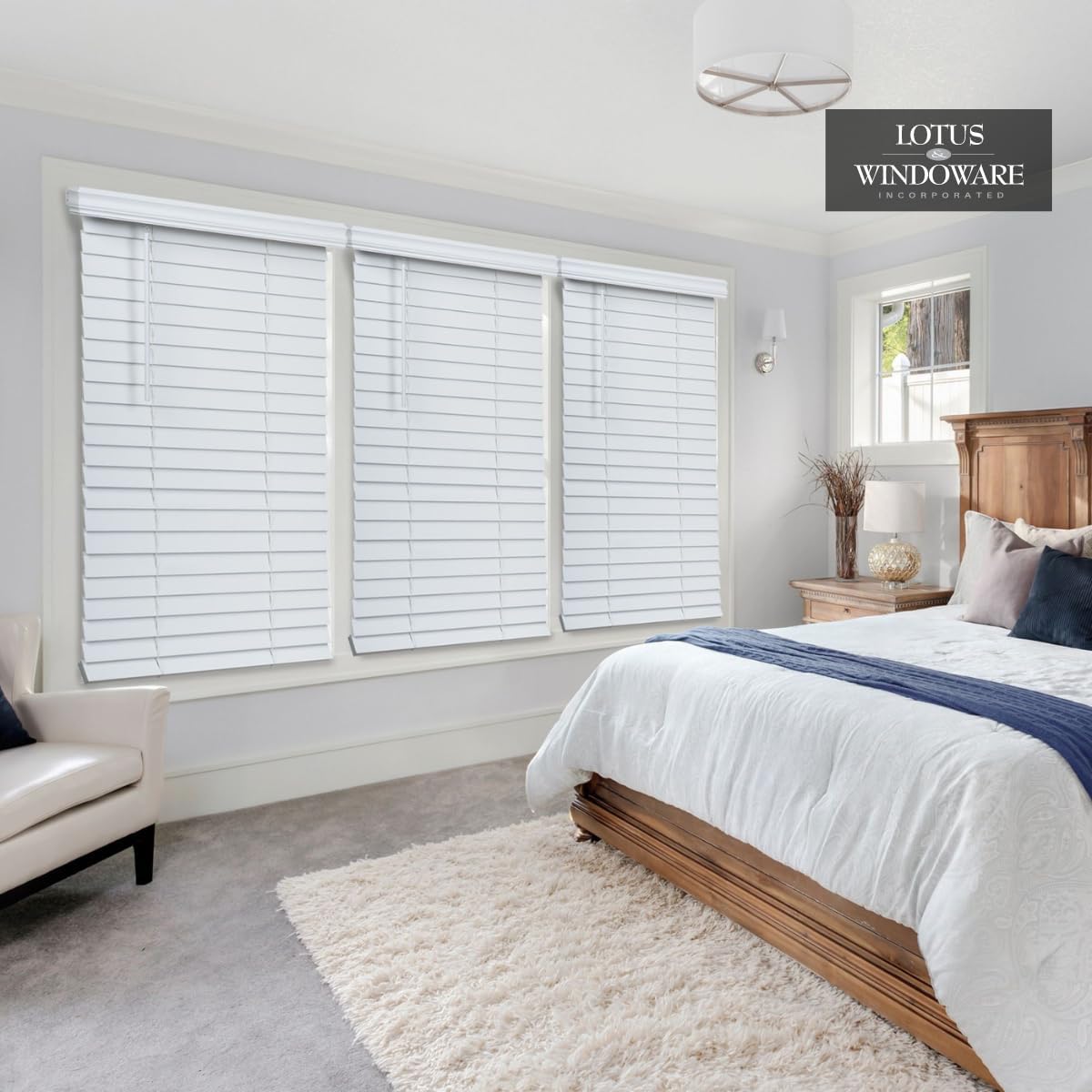 2.5-inch Cordless Faux Wood Blind, Plantation Style, 31" Wide x 84" Long, Smooth