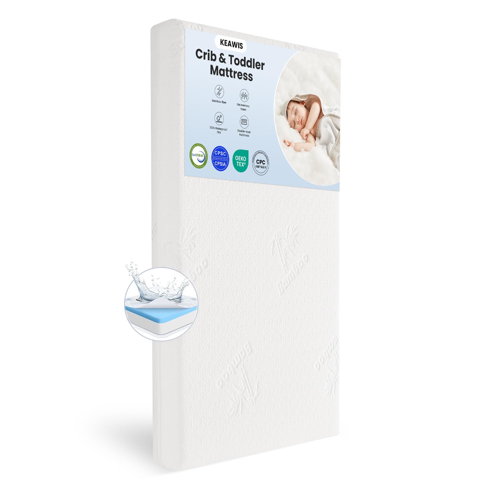 Memory Foam Crib & Toddler Mattress: Dual-Sided Soft Cribs mattresses for Waterproof