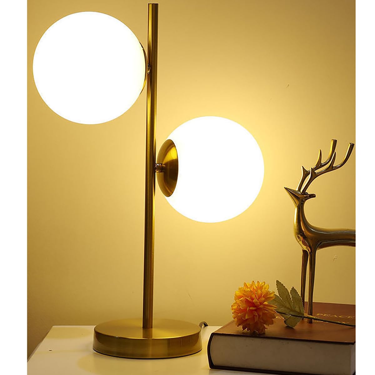 Table Lamp Modern 2 Glass Globe Table Lamp Gold Desk Lamp Retro with White