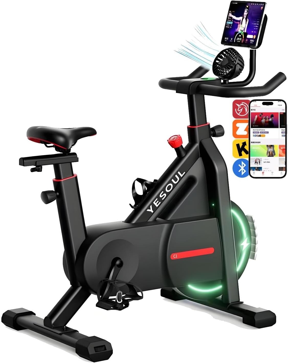 Powered Exercise Bike with Cooling Fan & Smart App, Quiet Magnetic Resistance