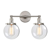 Industrial Wall Light Hardwired Double Wall Sconce with 5.9 Inches Round Clear Glass
